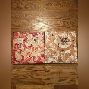 Lot: 2 Pieces of Floral/Flower Wall Art Orange Red Boho Bohemian Hippie Inspired
